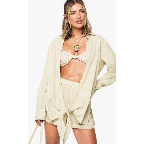 Linen Knot Front Tunic, Beige - boohoo - Modalova