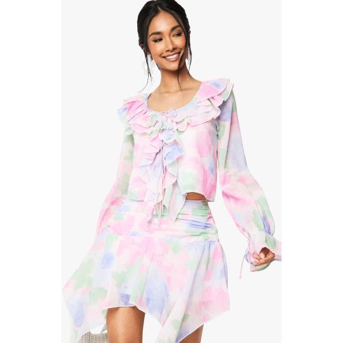 Minifalda De Chifón Con Estampado De Flores Y Filo De Pañuelo - boohoo - Modalova