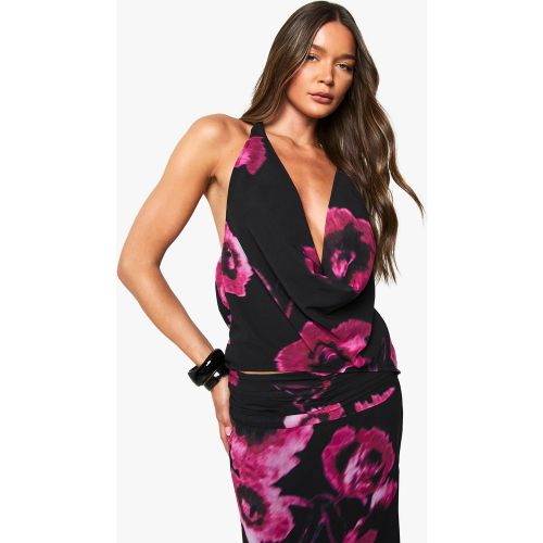 Top De Chifón Estampado Con Escote Halter - boohoo - Modalova