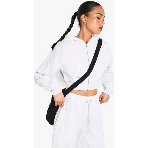 Sudadera Crop Recta Con Capucha, Cremallera Y Detalle De Costuras - boohoo - Modalova