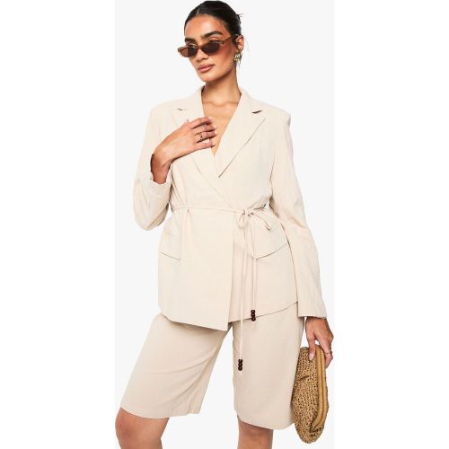 Blazer a incrocio in lino con perline e laccetti - boohoo - Modalova