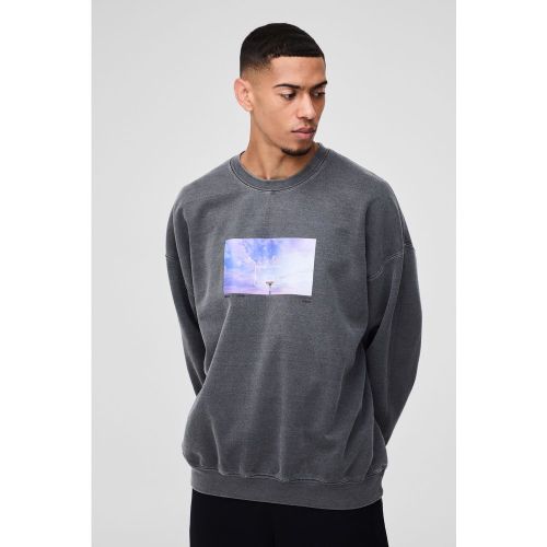 Sweat oversize délavé à imprimé ciel homme - S - Boohooman - Modalova