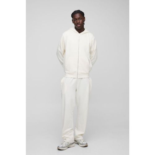 Conjunto Básico De Pantalón Recto Y Sudadera Con Capucha Ligera Y Cremallera - boohoo - Modalova