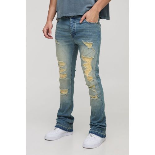 Vaqueros Pitillo Elásticos De Campana Rotos Con Pernera Plisada - boohoo - Modalova