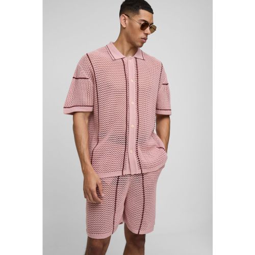 Conjunto De Camisa Regular De Punto Calado Con Botones Y Rayas - boohoo - Modalova