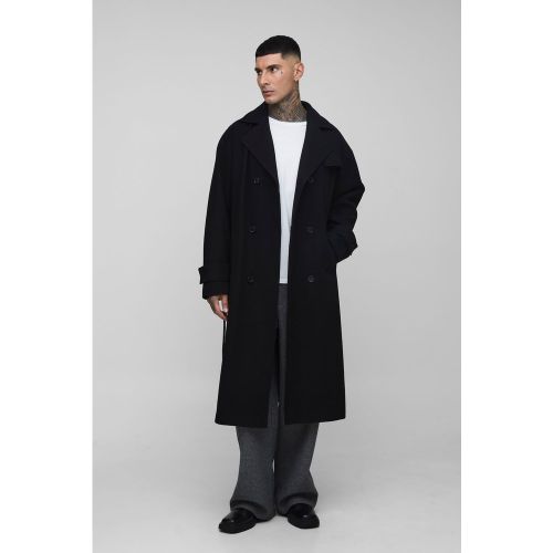 Tall Oversized Double Breasted Trench Overcoat In Black - boohoo - Modalova