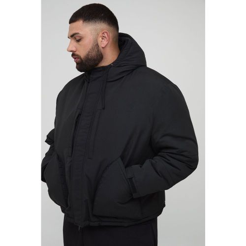 Plus Padded Drawcord Hooded Parka Regular Fit Coat In Black - boohoo - Modalova