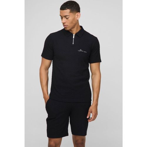 Ensemble avec polo cintré texturé à col zippé et short homme - S - Boohooman - Modalova