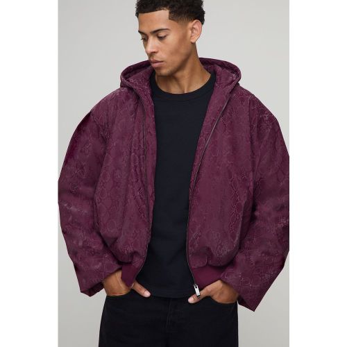 Oversized Pu Snake Printed Hooded Bomber Jacket - boohoo - Modalova