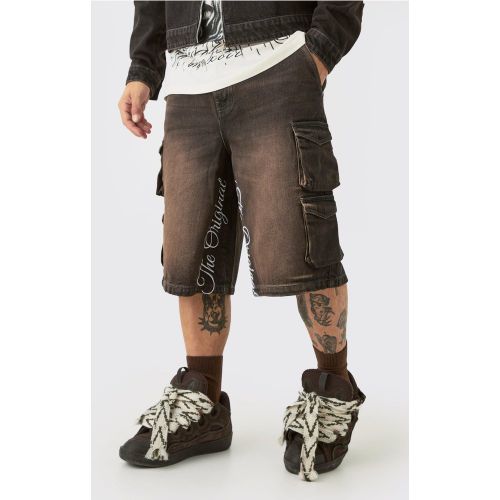 Pantaloni tuta Cargo in denim marroni con ricami - boohoo - Modalova