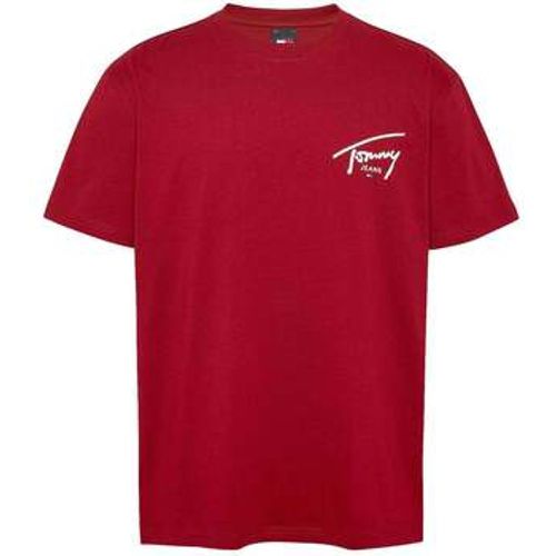 Signature Logo Crew T-Shirt Regatta Red men's in - Tommy Jeans - Modalova