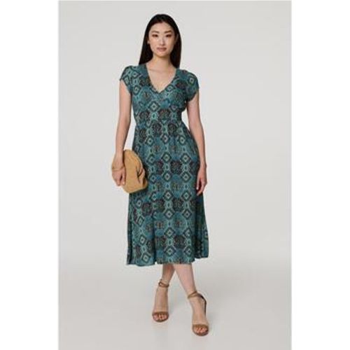 Printed V-Neck Cap Sleeve Midi Dress women's Long Dress in - Izabel London - Modalova