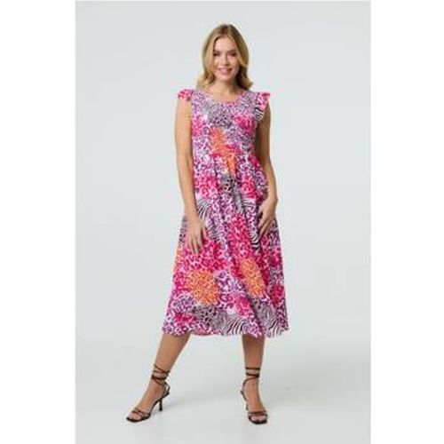 Animal Print Cap Sleeve Smocked Midi Dress women's Long Dress in - Izabel London - Modalova