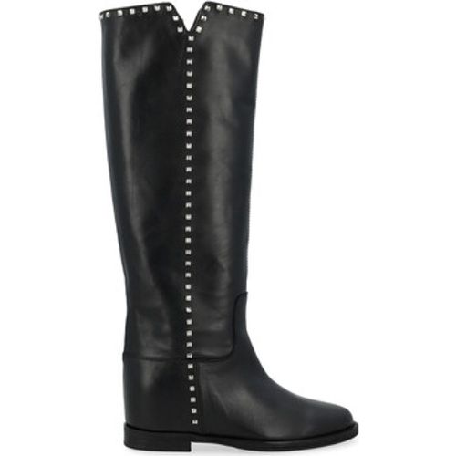 Damenstiefel Stiefel schwarzes Leder mit silbernen Nieten - Via Roma 15 - Modalova