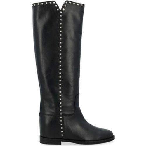 Damenstiefel Stiefel schwarzes Leder mit silbernen Nieten - Via Roma 15 - Modalova