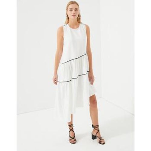 Kleider White Ruffled Black Piping Detailed Dress - Just Like You - Modalova