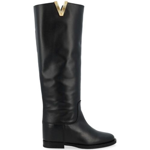 Damenstiefel Stiefel schwarzes Leder mit goldenem Diamant V - Via Roma 15 - Modalova