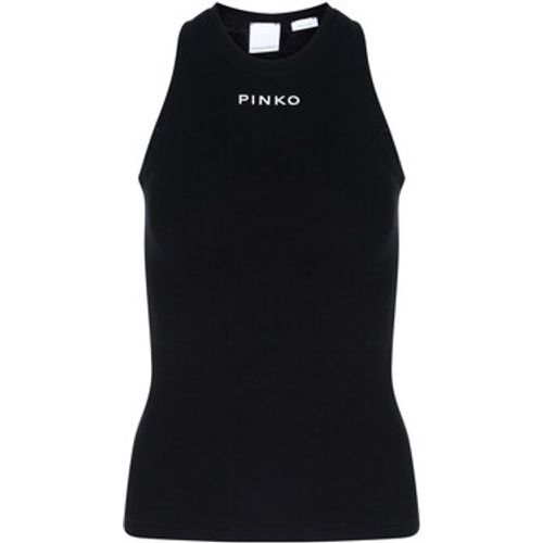 T-Shirts & Poloshirts Tanktop schwarz gerippt mit Logo vorne - pinko - Modalova