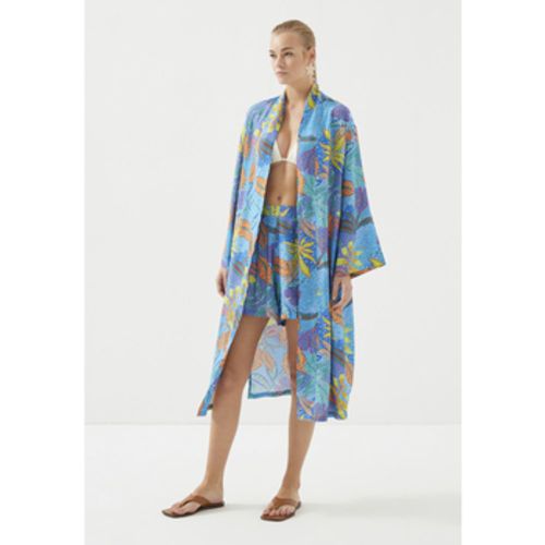 Strickjacken Blue Leaf Patterned Belted Kimono - Just Like You - Modalova