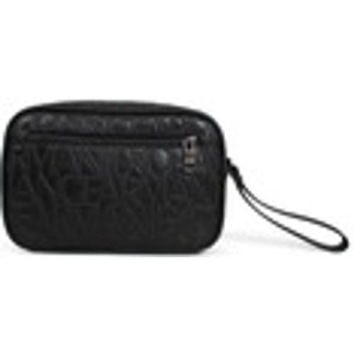 Borsa Shopping Pochette nera con logo all over per uomo - EAX - Modalova