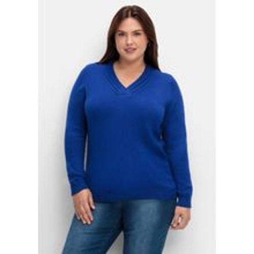 Große Größen: Pullover mit raffiniertem V-Ausschnitt, royalblau, Gr.54 - sheego - Modalova