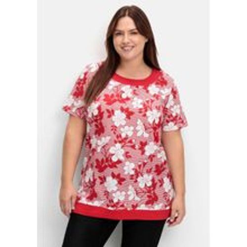 Große Größen: Shirt in leichter A-Linie, mit Blumendruck und Streifen, gemustert, Gr.54 - sheego - Modalova