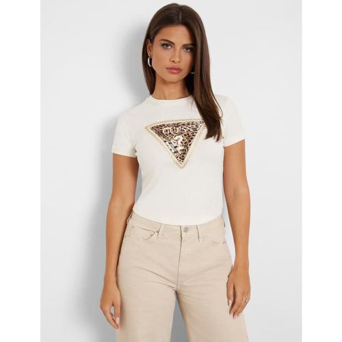 T-Shirt Stretch Logo Triangolo Con Strass - Guess - Modalova