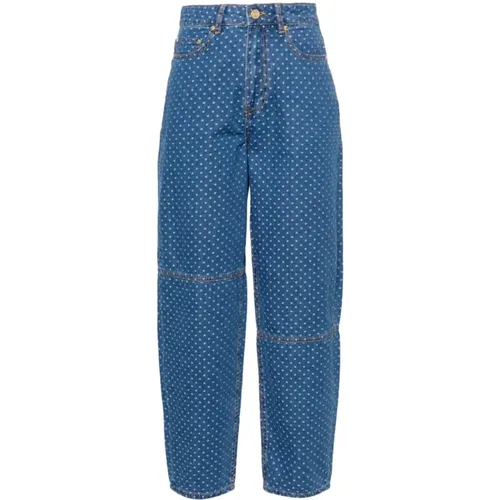 Vintage Wide Leg Polka Dot Denim Jeans - Ganni - Modalova