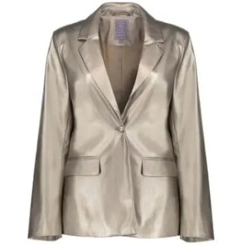 Goldener Eco-Leder Blazer mit Metallic-Finish , Damen, Größe: L - Geisha - Modalova