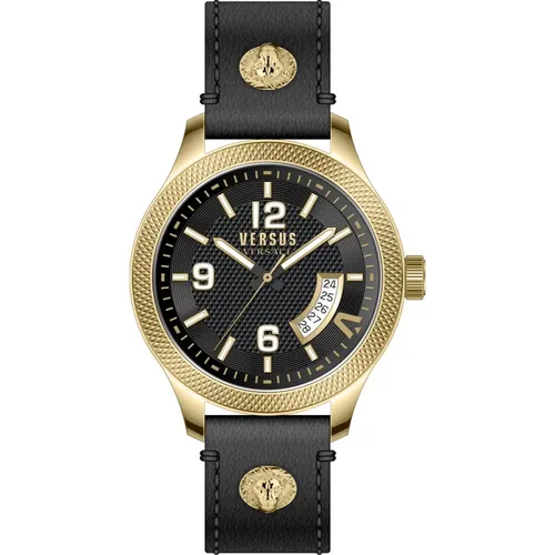 Reale Leather Watch Black Gold , male, Sizes: ONE SIZE - Versus Versace - Modalova