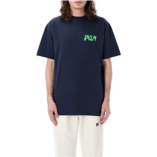 Marine Grafikdruck Rundhals T-Shirt , Herren, Größe: L - Palm Angels - Modalova