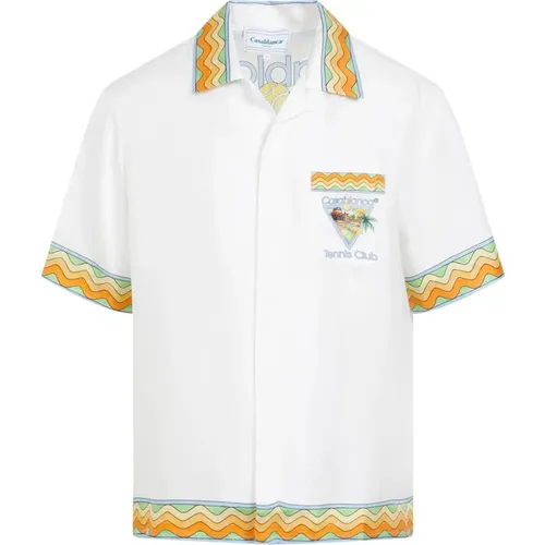 Weiße Seidenbedruckte Hemd mit kubanischem Kragen - Casablanca - Modalova