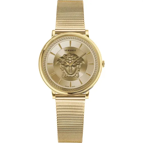 Gold Edelstahl Kreis Uhr , Damen, Größe: ONE Size - Versace - Modalova