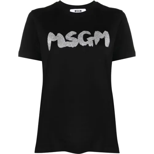 Schwarzes T-Shirt , Damen, Größe: M - Msgm - Modalova
