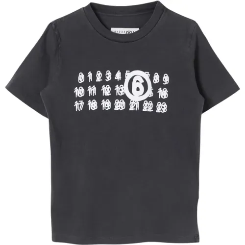 Graues T-Shirt mit Numerique-Druck , Damen, Größe: M - Maison Margiela - Modalova