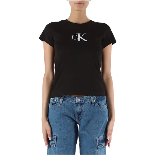 Baumwoll-Logo-Print-T-Shirt , Damen, Größe: S - Calvin Klein Jeans - Modalova