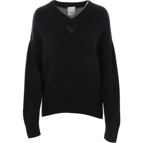 Schwarzer Kaschmir V-Ausschnitt Pullover , Damen, Größe: S - allude - Modalova