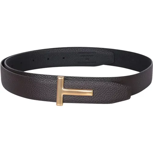 Reversible Leather Belt with T Logo Buckle , male, Sizes: 100 CM, 95 CM - Tom Ford - Modalova