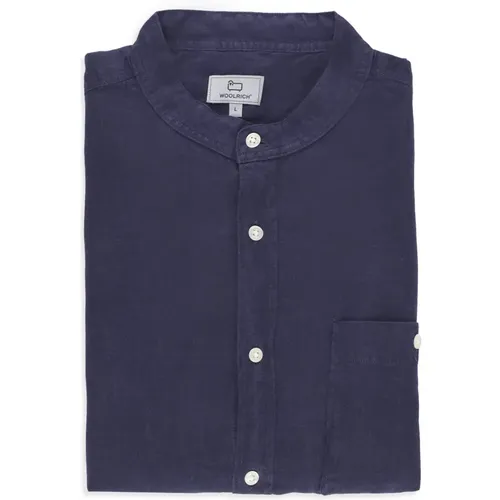 Linen Mandarin Collar Shirt , male, Sizes: S, M, L - Woolrich - Modalova