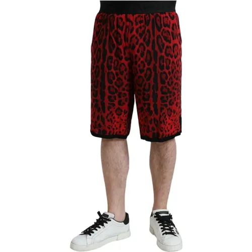 Rote Leopard Print Bermuda Shorts , Herren, Größe: S - Dolce & Gabbana - Modalova