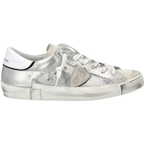 Silberne Low-Top-Sneakers mit Asymmetrischem Band , Damen, Größe: 42 EU - Philippe Model - Modalova