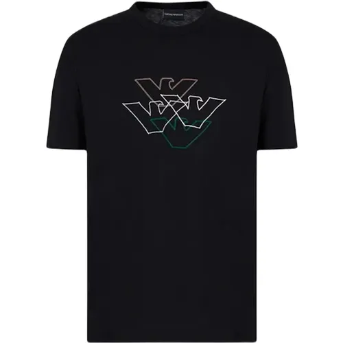 Jersey T-shirt with Eagle Multi-Logo , male, Sizes: L - Emporio Armani - Modalova