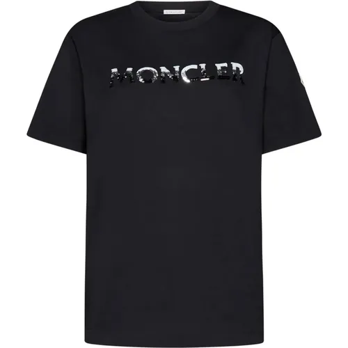 Pailletten T-Shirt Schwarz Gradienteneffekt , Damen, Größe: S - Moncler - Modalova