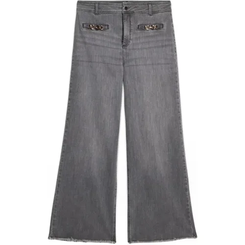 Weite Cropped Jeans Graue Waschung , Damen, Größe: S - Oltre - Modalova