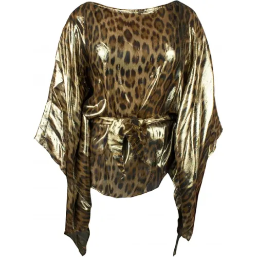 Goldener Seiden-Leoparden-Kaftan , Damen, Größe: XS - Roberto Cavalli - Modalova