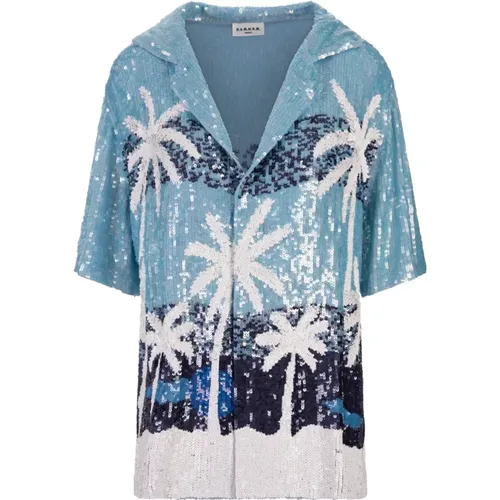 Blue Sequin Tropical Pattern Shirt , female, Sizes: S - P.a.r.o.s.h. - Modalova
