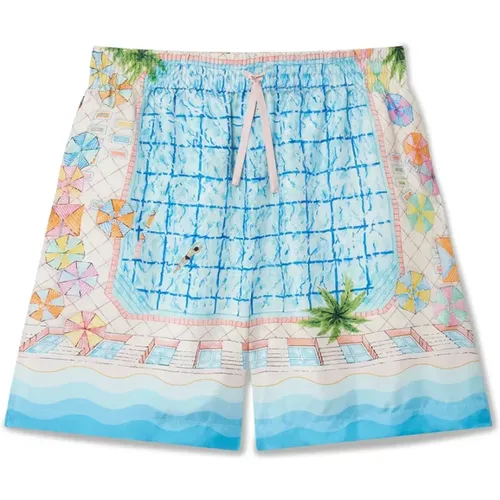 Blaue Seidenshorts mit Pool-Artwork - Casablanca - Modalova