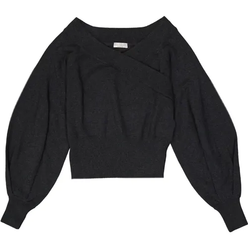 Cashmere Sweater with Balloon Sleeves , female, Sizes: S, L - BRUNELLO CUCINELLI - Modalova