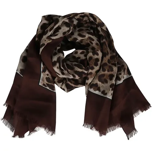 Leopard Print Silk Scarf - Eco-Friendly & Elegant , female, Sizes: ONE SIZE - Dolce & Gabbana - Modalova
