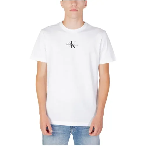 Weißes Baumwoll-T-Shirt für Männer , Herren, Größe: L - Calvin Klein Jeans - Modalova